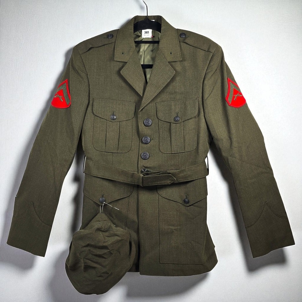 US Marine Corps Uniform Jacket & Cap, Mens 38S, Defense Logistics Agency Vintage